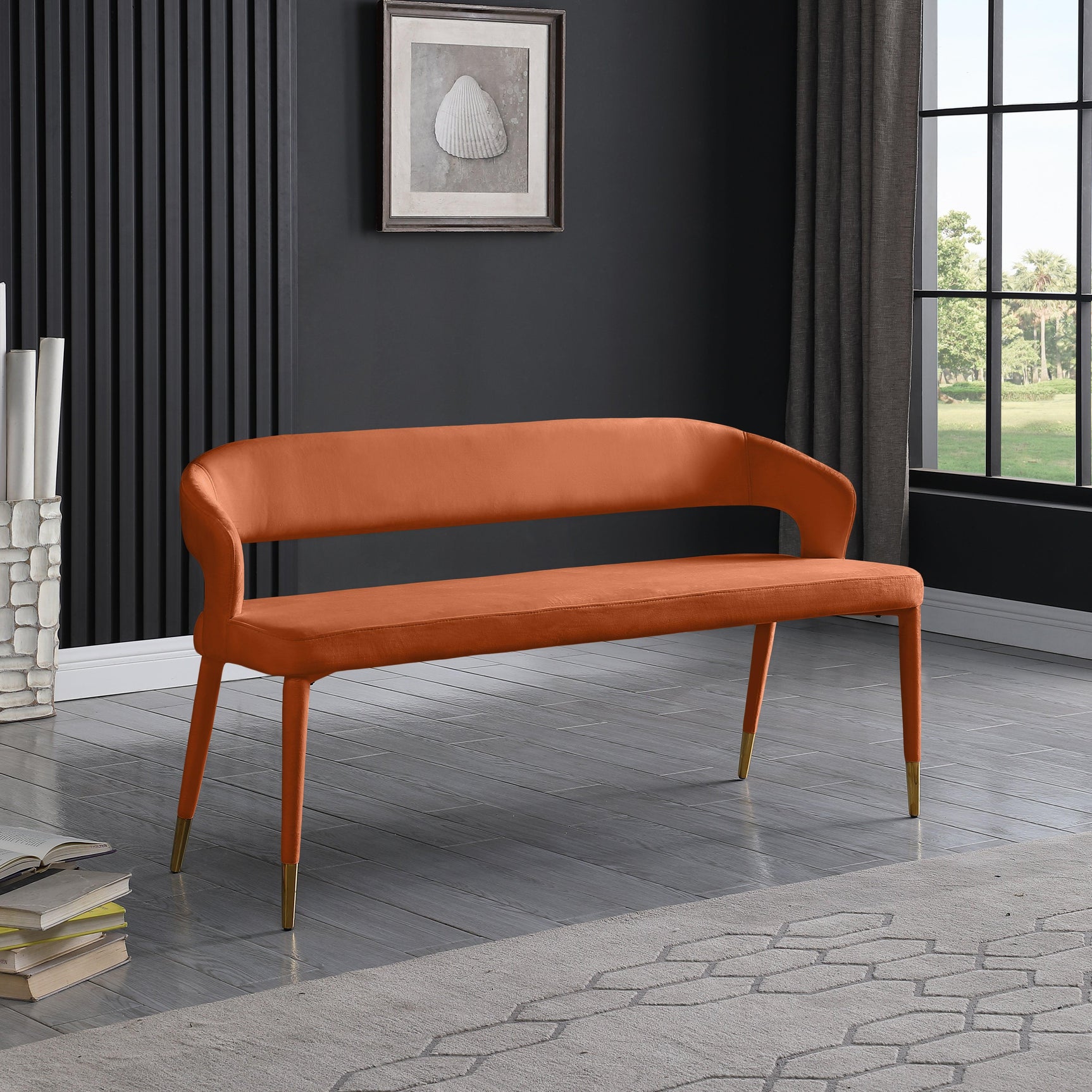 Destiny Cognac Velvet Bench - Ella Furniture
