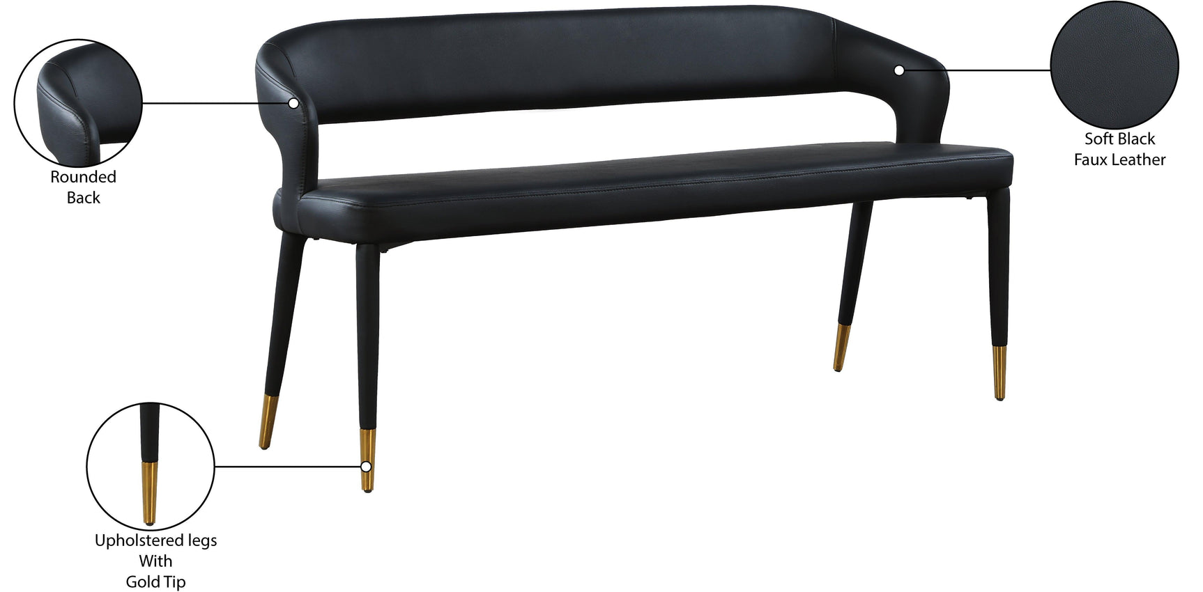 Destiny Black Faux Leather Bench - Ella Furniture