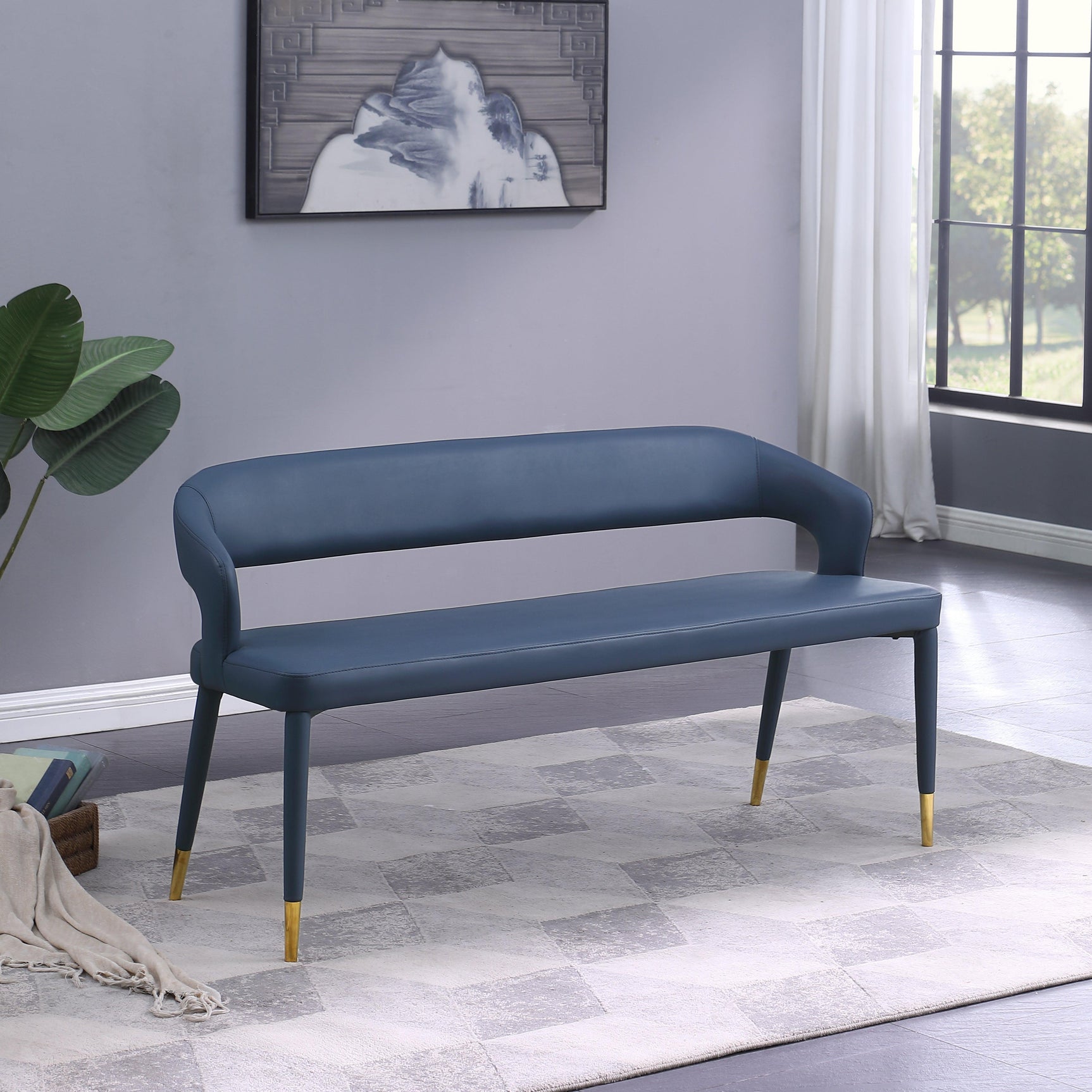 Destiny Blue Faux Leather Bench - Ella Furniture