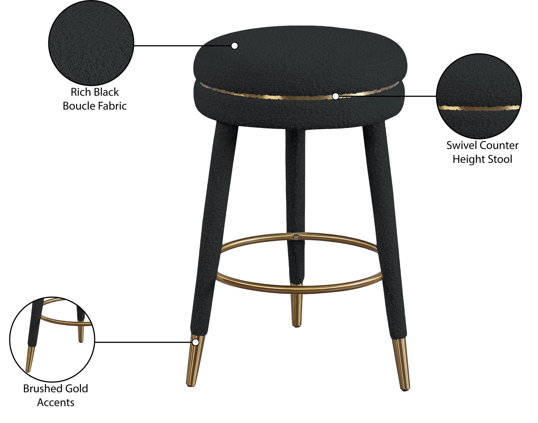 Coral Black Boucle Fabric Counter Stool - Ella Furniture