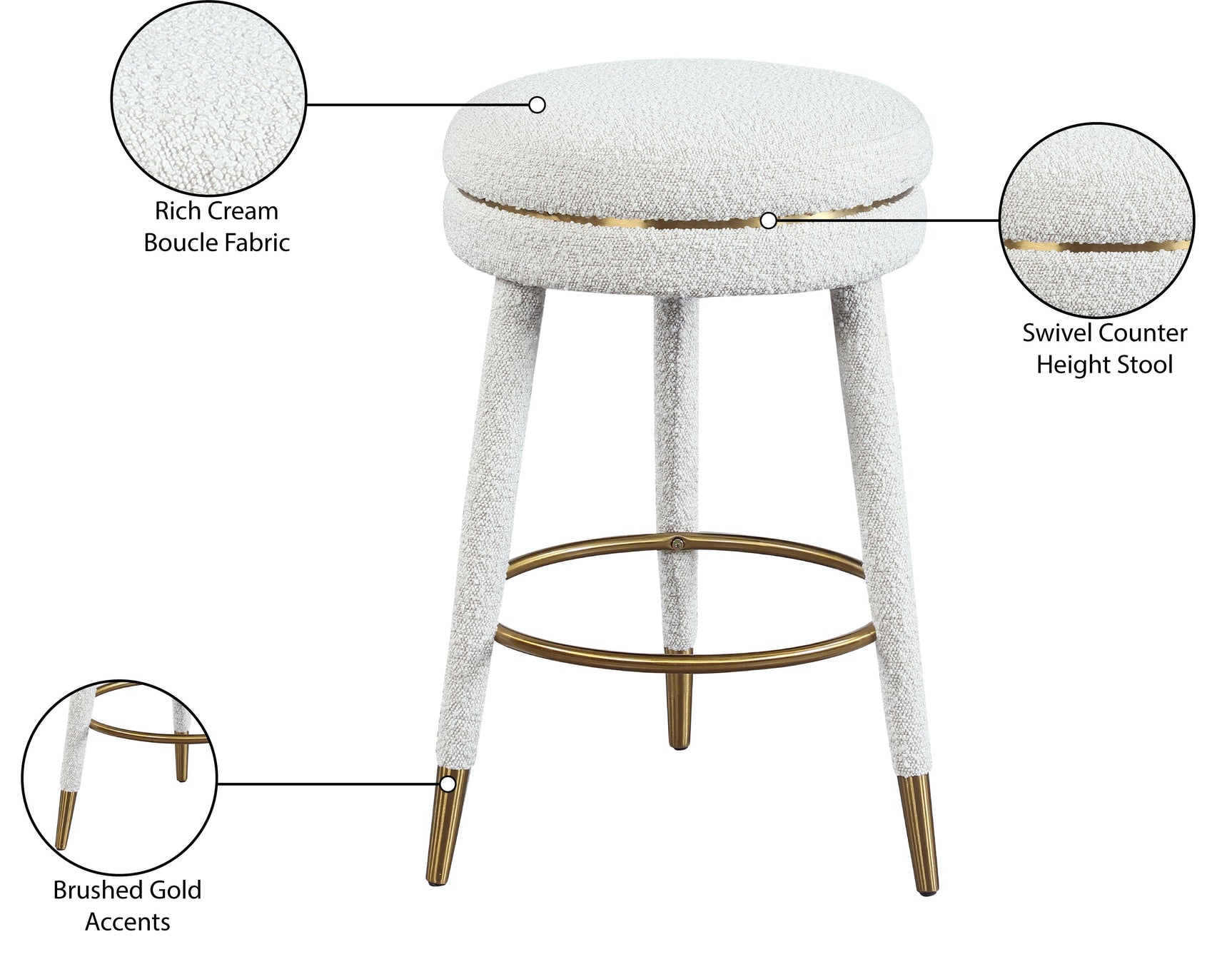Coral Cream Boucle Fabric Counter Stool - Ella Furniture