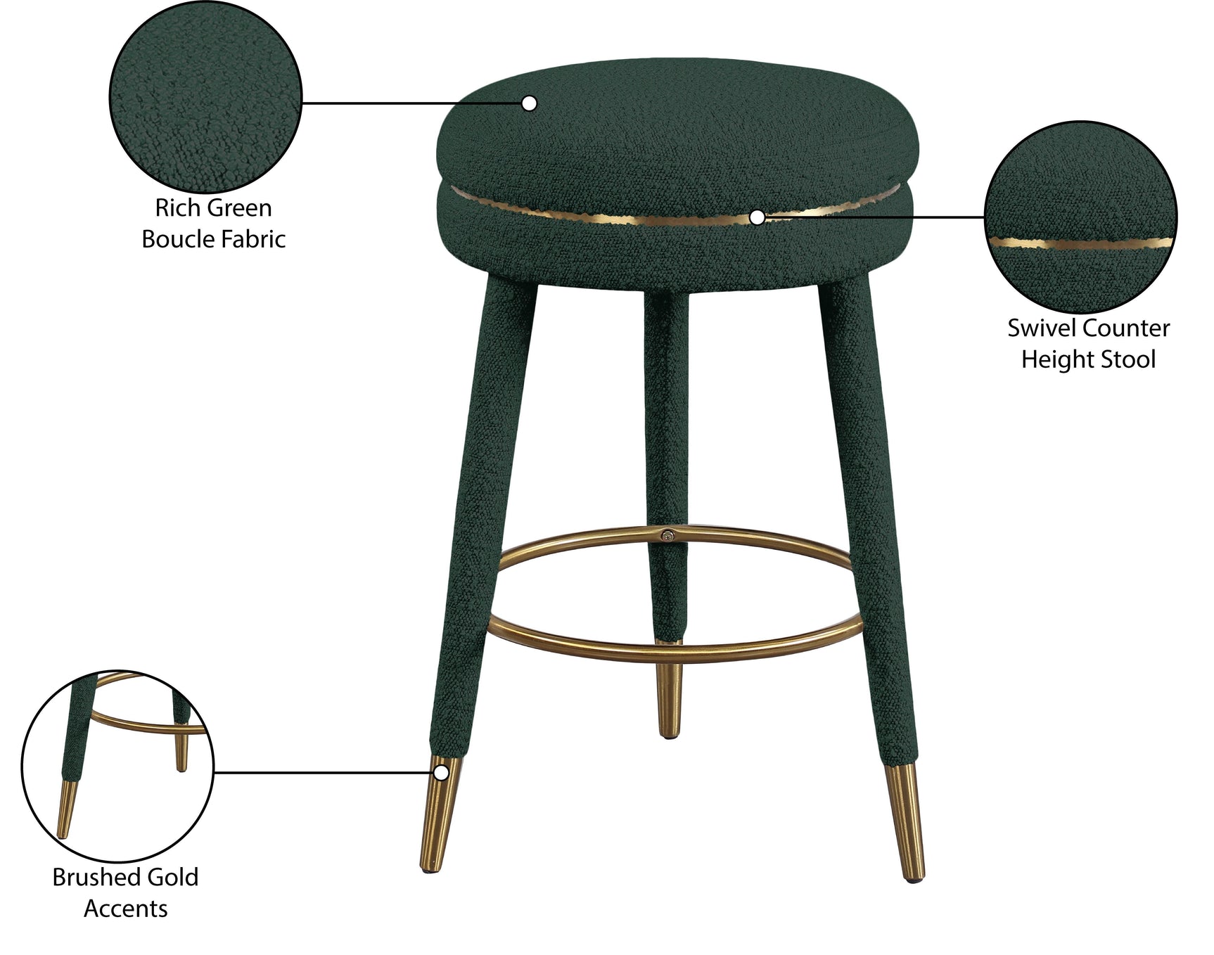 Coral Green Boucle Fabric Counter Stool - Ella Furniture
