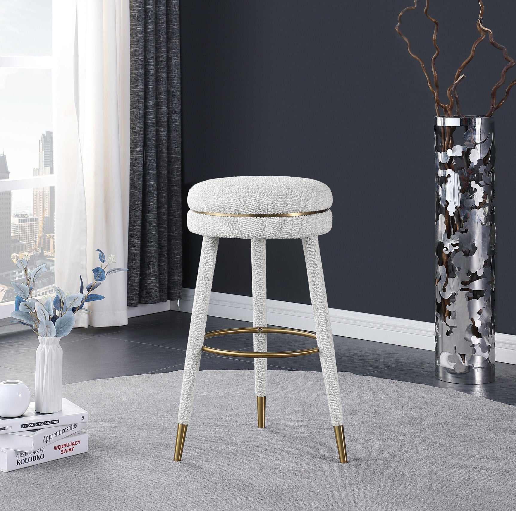 Coral Cream Boucle Fabric Bar Stool - Ella Furniture