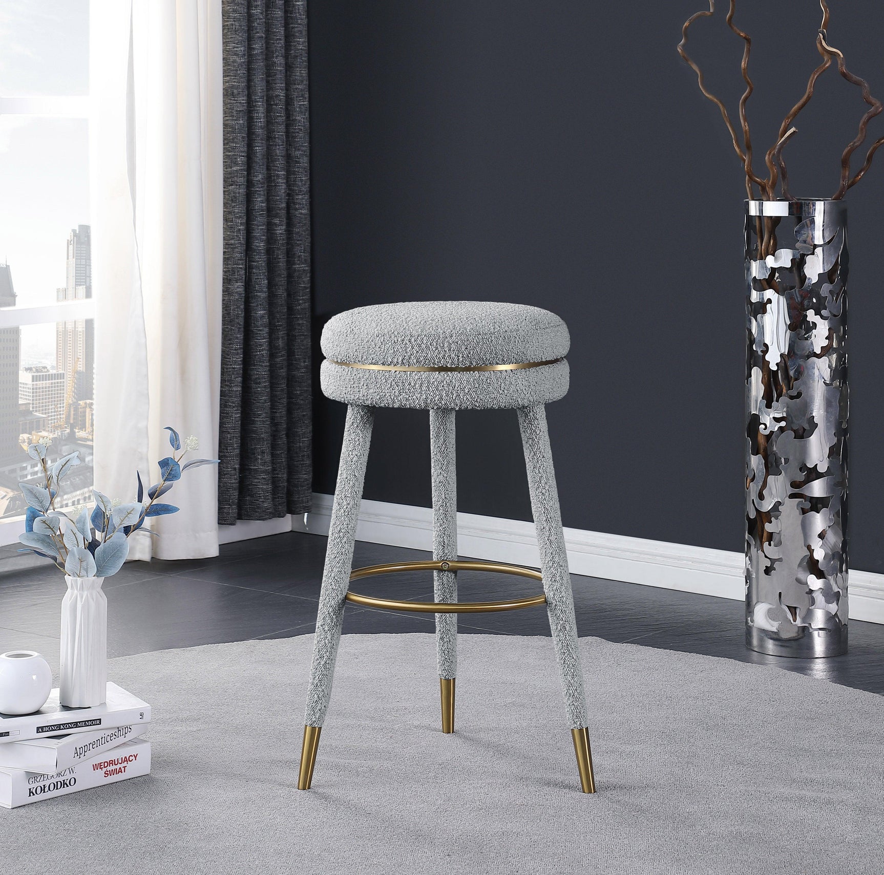 Coral Grey Boucle Fabric Bar Stool - Ella Furniture
