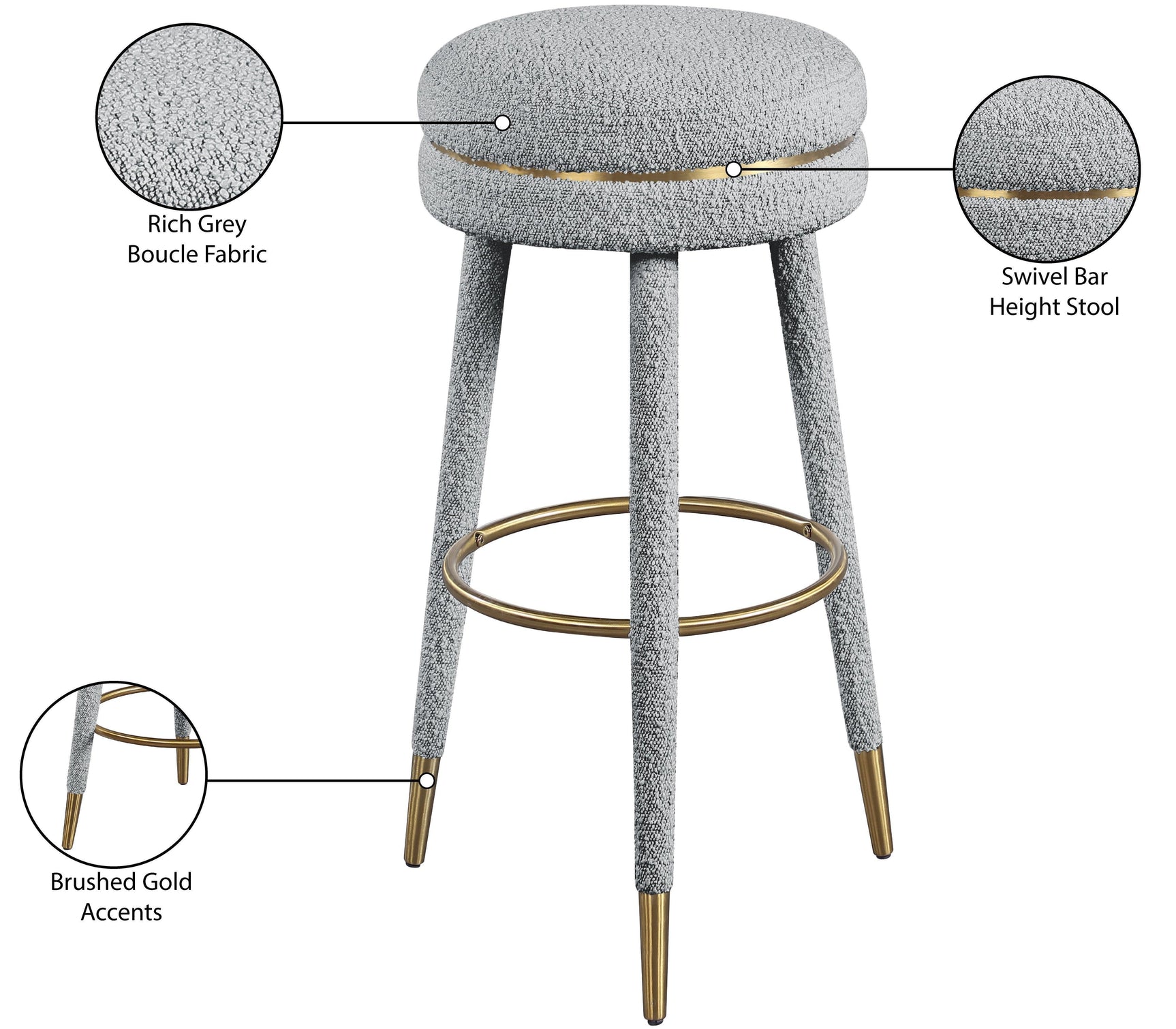 Coral Grey Boucle Fabric Bar Stool - Ella Furniture