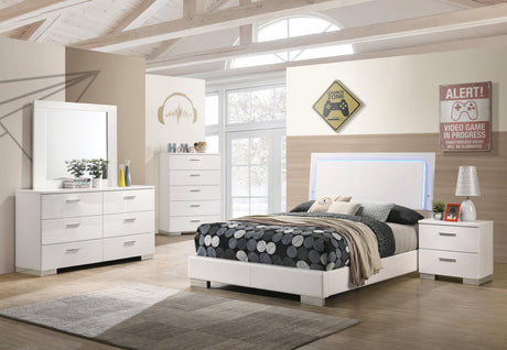 Felicity Full Panel Bed With LED Lighting Glossy White - Ella Furniture