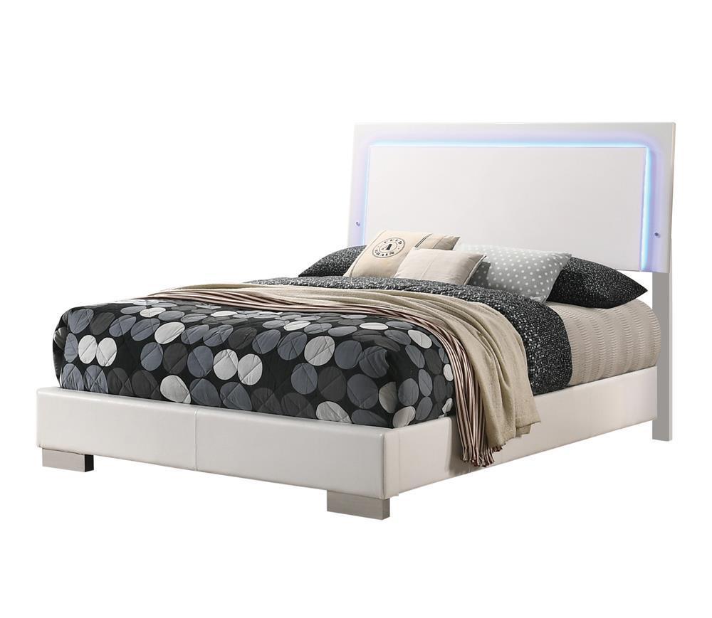 Felicity Full Panel Bed With LED Lighting Glossy White - Ella Furniture