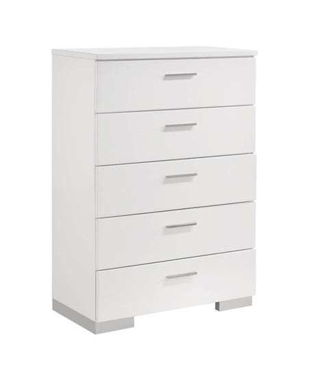 Felicity Queen Panel Bed With LED Lighting Glossy White - Ella Furniture