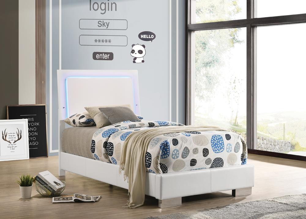 Felicity Twin Panel Bed With LED Lighting Glossy White - Ella Furniture