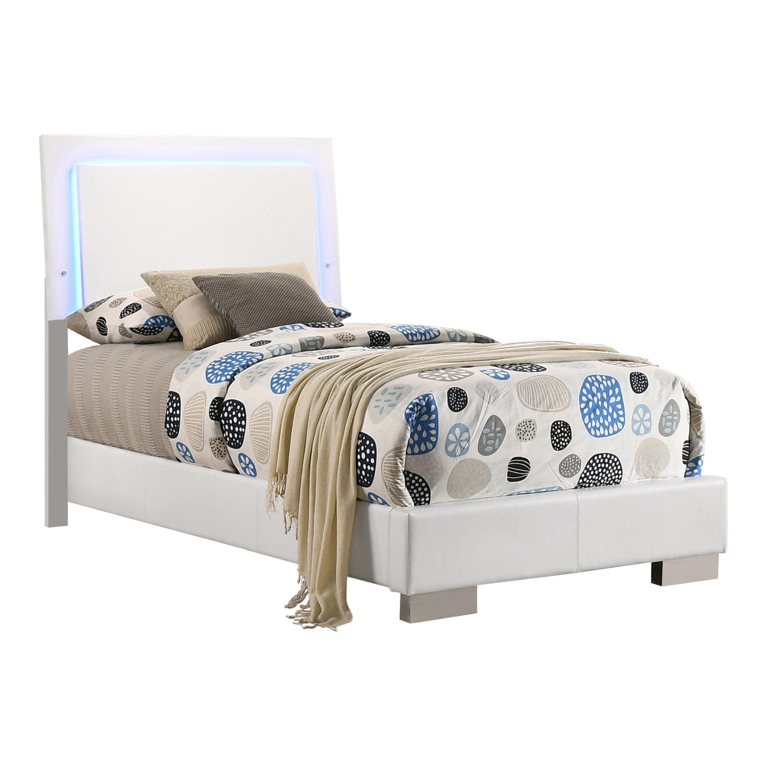 Felicity Twin Panel Bed With LED Lighting Glossy White - Ella Furniture