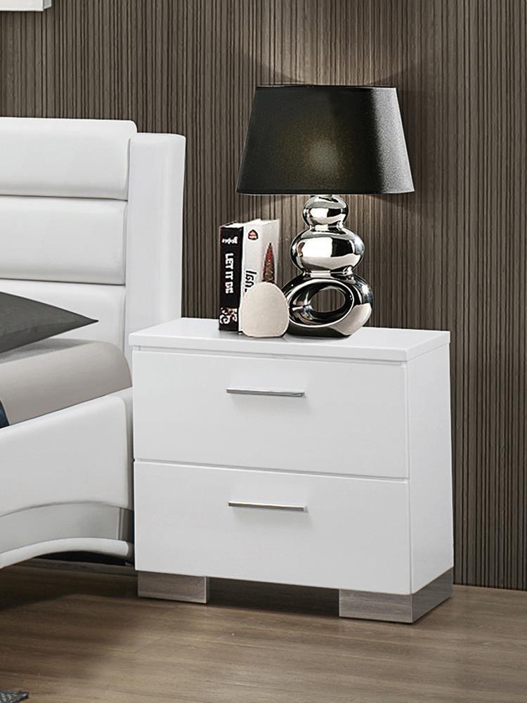 Felicity 2-Drawer Nightstand Glossy White - Ella Furniture