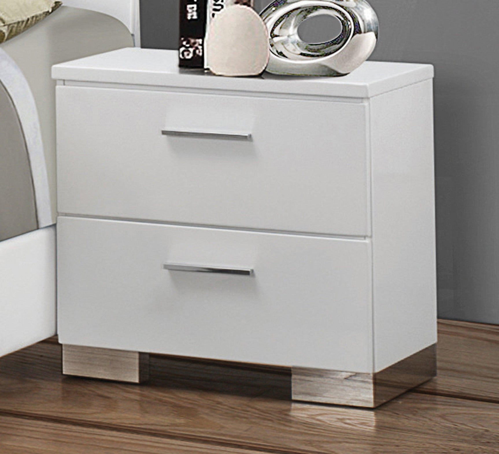Felicity Eastern King Panel Bed With LED Lighting Glossy White - Ella Furniture