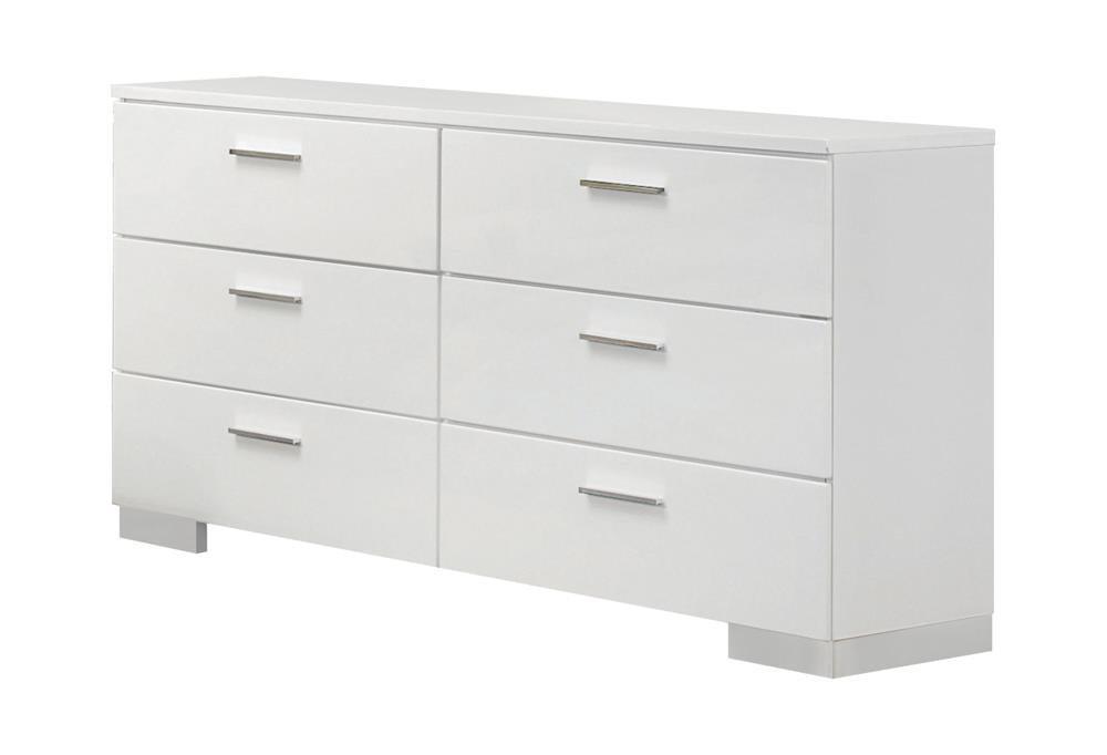 Felicity 6-Drawer Dresser Glossy White - Ella Furniture