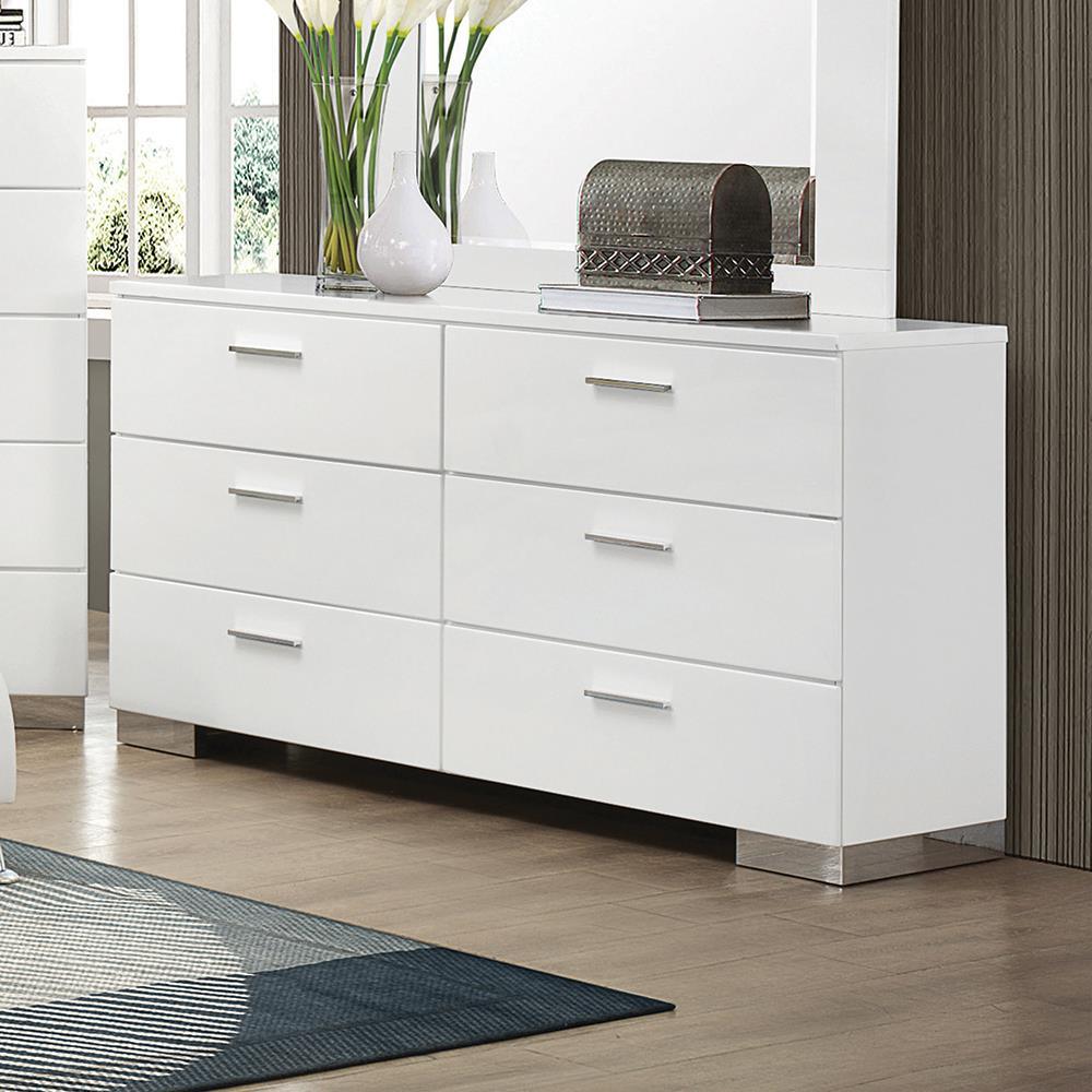 Felicity 6-Drawer Dresser Glossy White - Ella Furniture