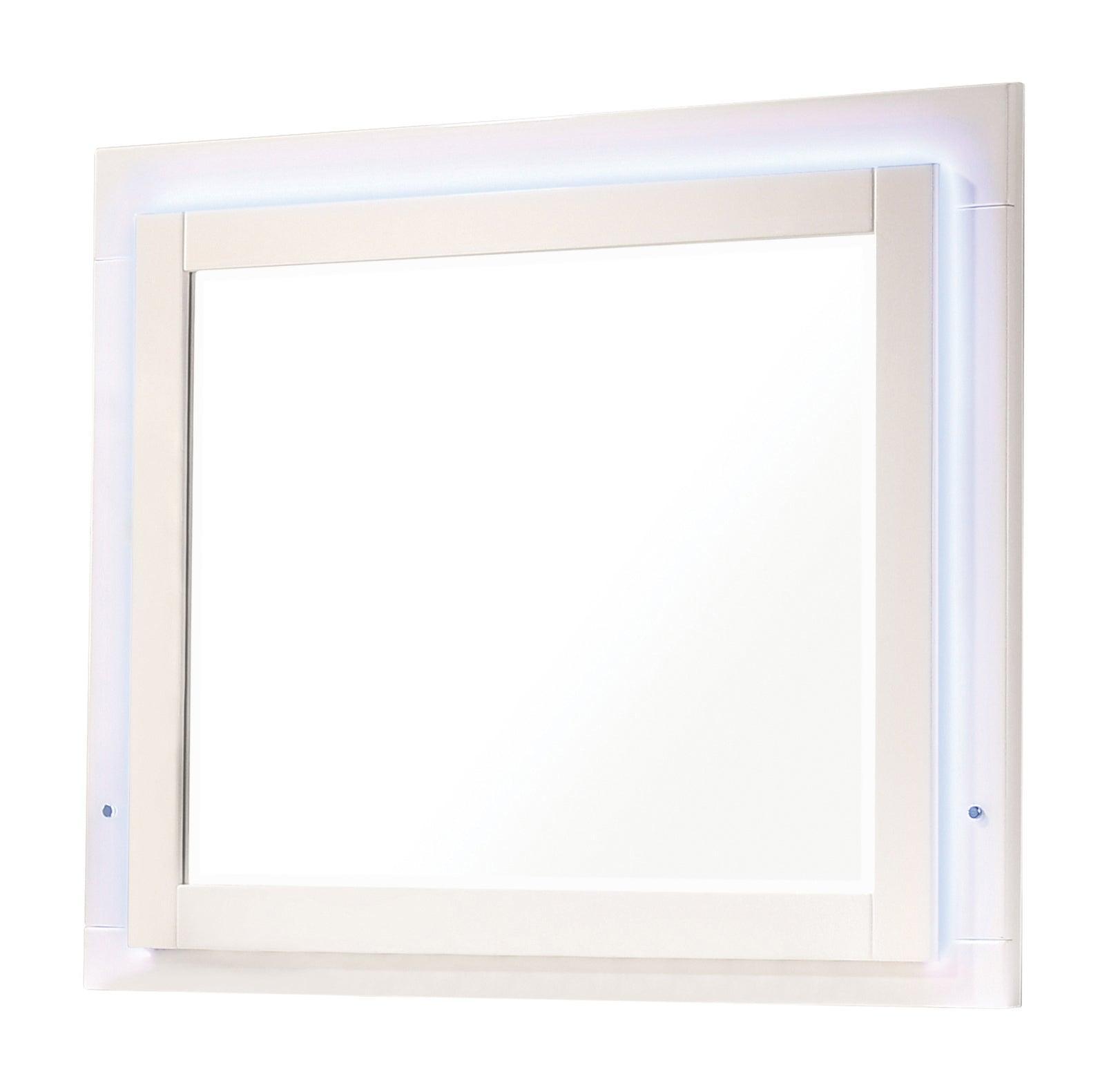 Felicity Eastern King Panel Bed With LED Lighting Glossy White - Ella Furniture