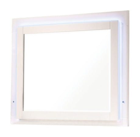 Felicity Eastern King Panel Bed With LED Lighting Glossy White - Ella Furniture