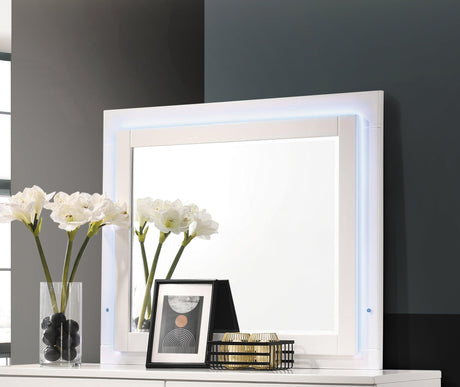 Felicity Queen Panel Bed With LED Lighting Glossy White - Ella Furniture
