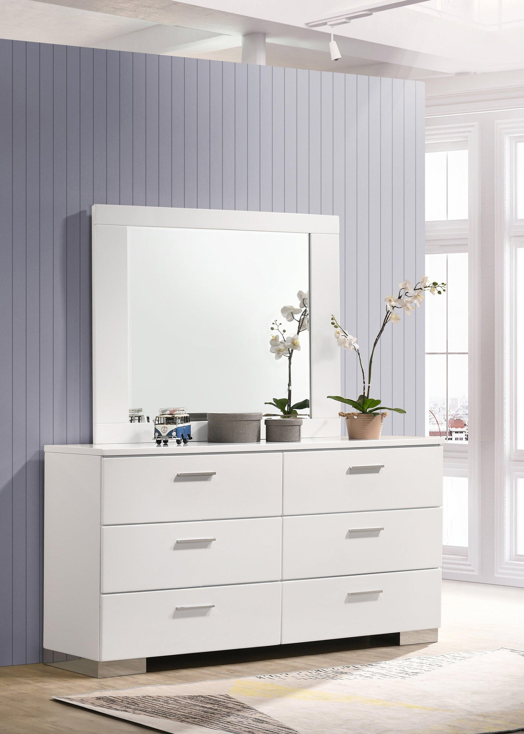 Felicity Rectangle Dresser Mirror Glossy White - Ella Furniture