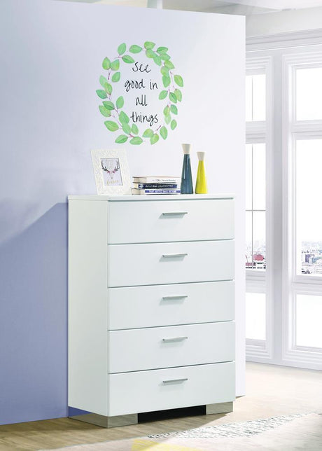 Felicity 5-Drawer Chest Glossy White - Ella Furniture