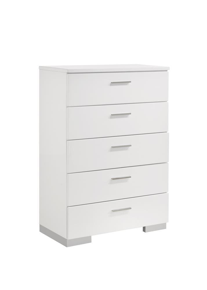 Felicity 5-Drawer Chest Glossy White - Ella Furniture