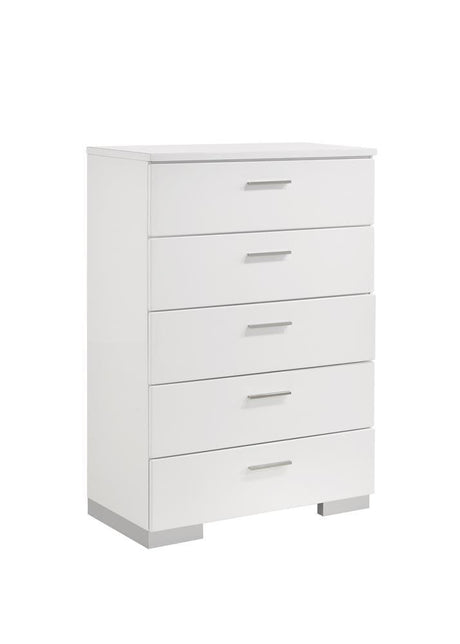 Felicity 5-Drawer Chest Glossy White - Ella Furniture