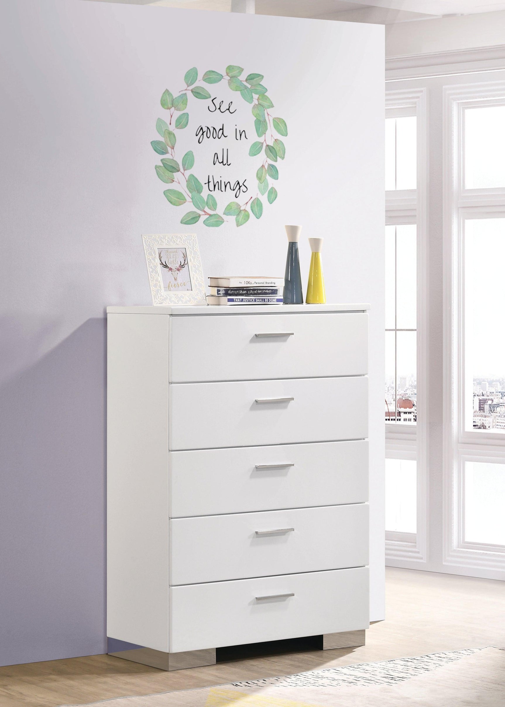 Felicity Eastern King Panel Bed With LED Lighting Glossy White - Ella Furniture