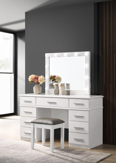 Felicity Eastern King Panel Bed With LED Lighting Glossy White - Ella Furniture