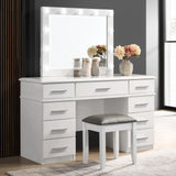 Felicity 9-Drawer Vanity Desk With Lighted Mirror Glossy White - Ella Furniture