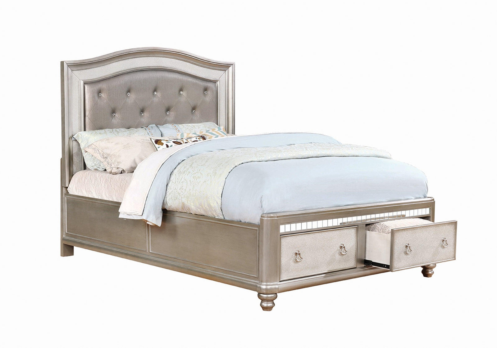 Bling Game Upholstered Storage Eastern King Bed Metallic Platinum - Ella Furniture