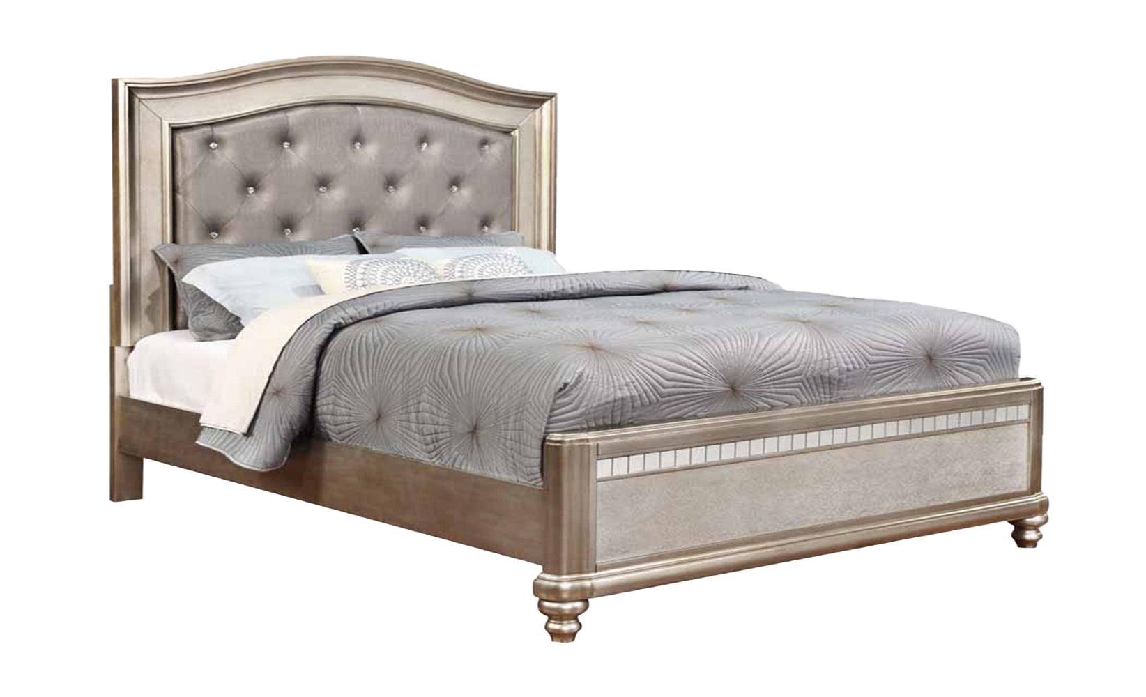 Bling Game Eastern King Panel Bed Metallic Platinum - Ella Furniture