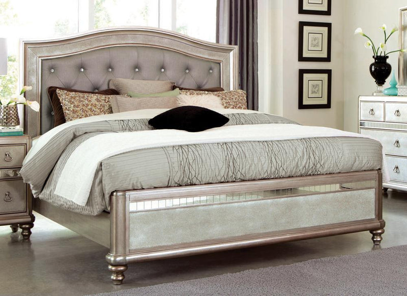 Bling Game Eastern King Panel Bed Metallic Platinum - Ella Furniture