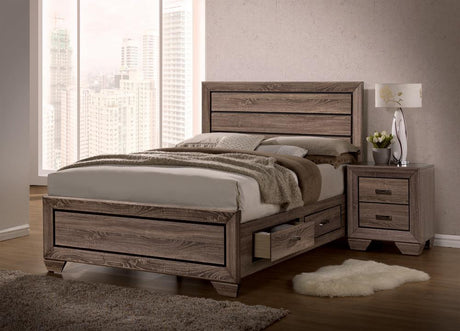 Kauffman Eastern King Storage Bed Washed Taupe - Ella Furniture
