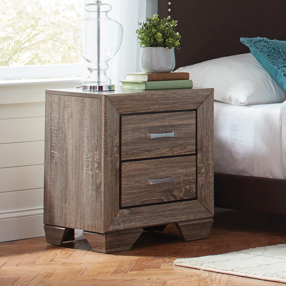 Kauffman 2-Drawer Nightstand Washed Taupe - Ella Furniture