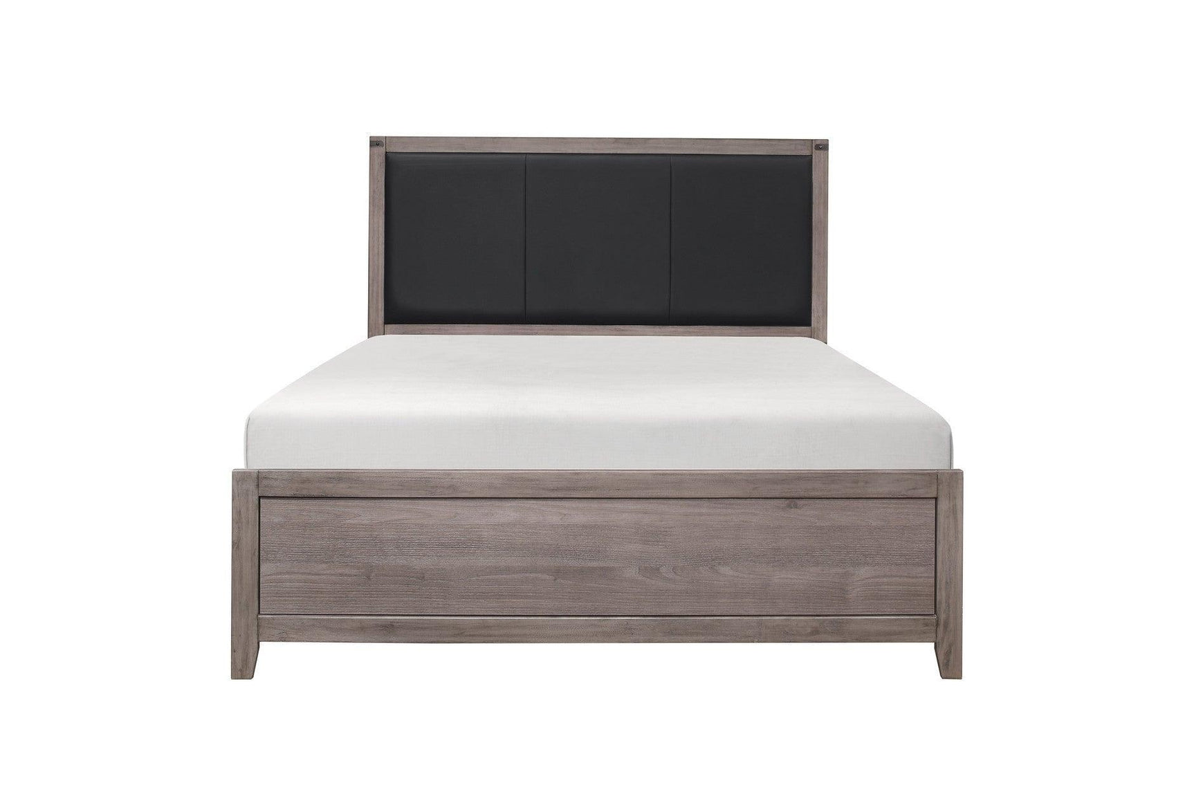 Woodrow Dark Metal Melamine Laminate Weathered Wood Metal Faux Leather Side Pier Bedroom Set - Ella Furniture