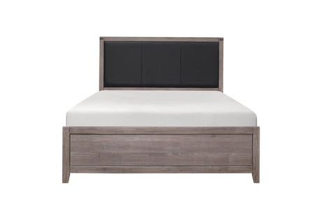 Woodrow Dark Metal Melamine Laminate Weathered Wood Metal Faux Leather Side Pier Bedroom Set - Ella Furniture