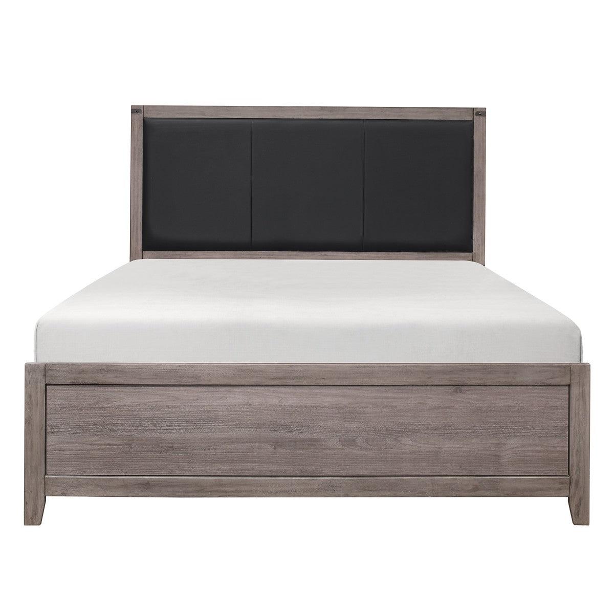 Woodrow Brownish Gray And Black Engineered Wood Faux Leather Youth Full Upholstered Panel Bed - Ella Furniture