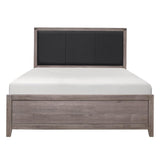 Woodrow Brownish Gray And Black Engineered Wood Faux Leather Youth Full Upholstered Panel Bed - Ella Furniture