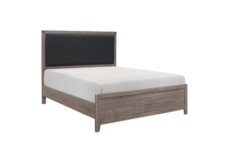 Woodrow Dark Metal Melamine Laminate Weathered Wood Metal Faux Leather Side Pier Bedroom Set - Ella Furniture
