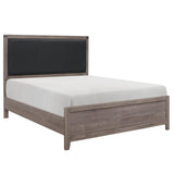 Woodrow Brownish Gray And Black Engineered Wood Faux Leather Youth Full Upholstered Panel Bed - Ella Furniture