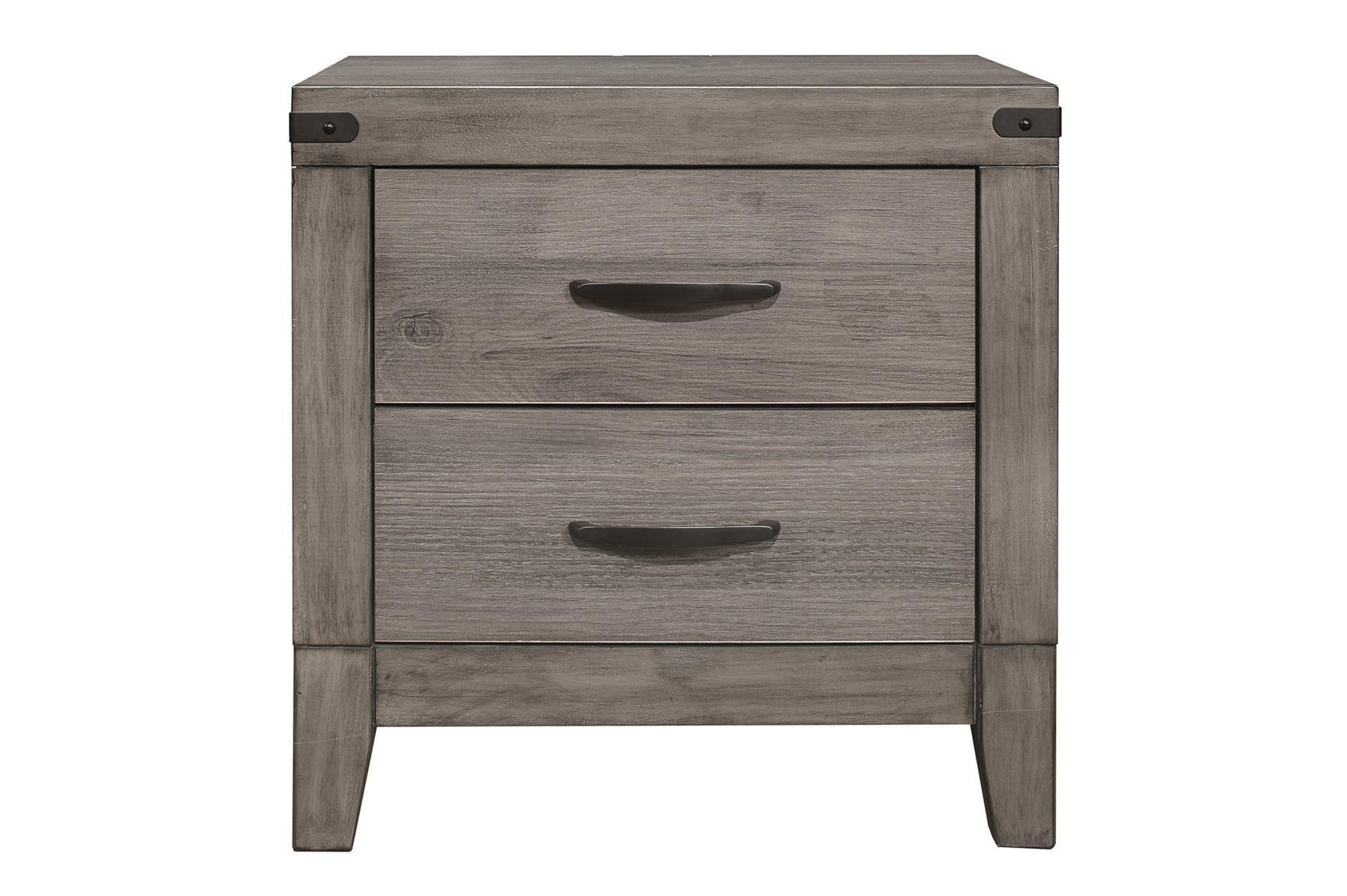 Woodrow Weather Wood Melamine Industrial Weathered Wood Metal Storage Panel Bedroom Set - Ella Furniture