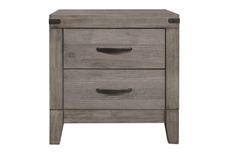 Woodrow Weather Wood Melamine Industrial Weathered Wood Metal Storage Panel Bedroom Set - Ella Furniture