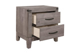 Woodrow Dark Metal Melamine Laminate Weathered Wood Metal Faux Leather Side Pier Bedroom Set - Ella Furniture