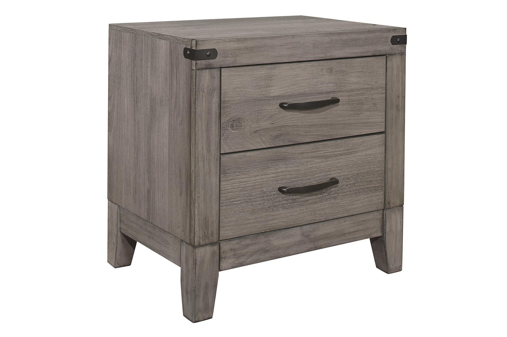 Woodrow Weather Wood Melamine Industrial Weathered Wood Metal Storage Panel Bedroom Set - Ella Furniture