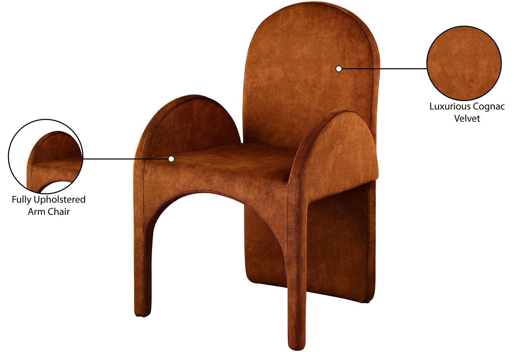 Summer Cognac Velvet Dining Arm Chair - Ella Furniture