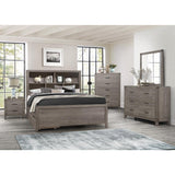 Woodrow Brownish Gray Wood And Engineered Wood Faux Leather Upholstered Full Panel Bedroom Set - Ella Furniture