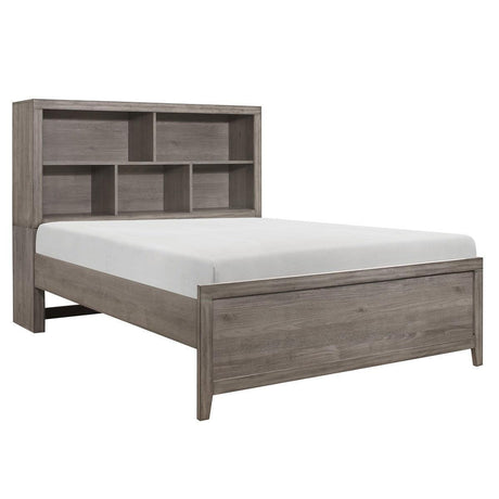 Woodrow Brownish Gray Premium Melamine Board Engineered Wood Youth Queen Platform Bookcase Bed - Ella Furniture