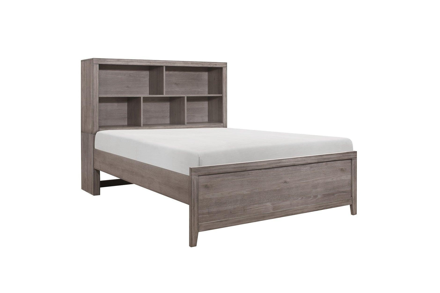 Woodrow Weather Wood Melamine Industrial Weathered Wood Metal Storage Panel Bedroom Set - Ella Furniture