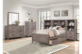Woodrow Weather Wood Melamine Industrial Weathered Wood Metal Storage Panel Bedroom Set - Ella Furniture