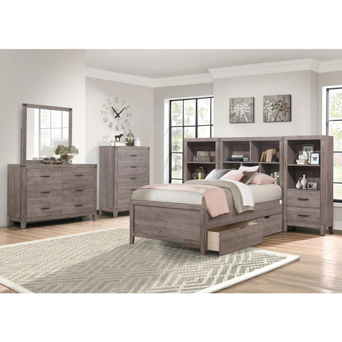 Woodrow Brownish Gray Modern Premium Melamine Board, Wood And Engineered Wood Twin Platform Bed - Ella Furniture