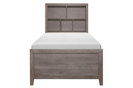 Woodrow Weather Wood Melamine Industrial Weathered Wood Metal Storage Panel Bedroom Set - Ella Furniture